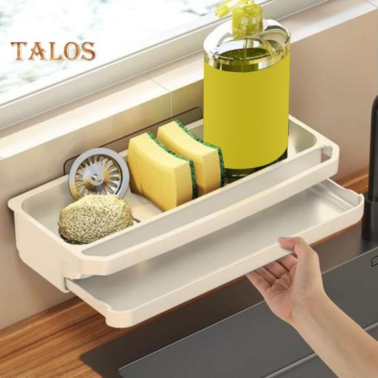 Sink Drain Rack with Hanging Rod Chopstick Holder Rust-Resistant Simple Installation Kitchen Countertop Organizer with Removable Tray