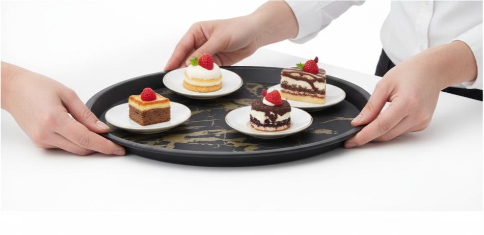 Waiter'S Tray For Carnival Non-Slip Plastic Black With Pattern 41Cm