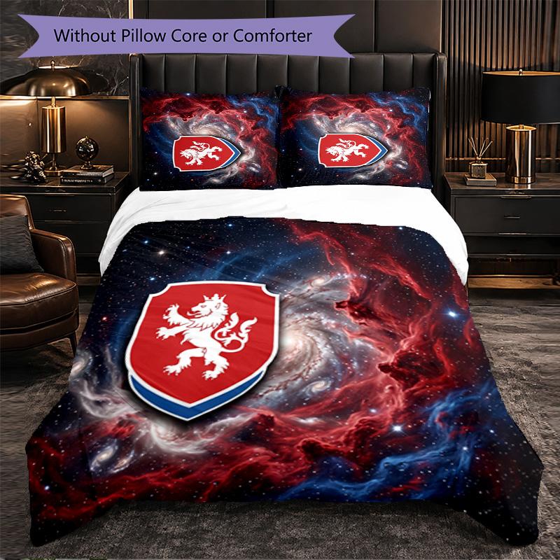 Czech Republi Football Pattern 3 Pieces Bedding Set Soft Microfiber Duvet Cover with Pillow Cases for Bedroom