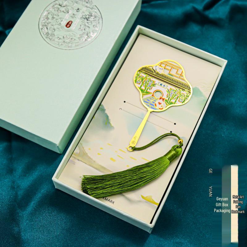 Yangzhou Impression Chinese Metal Art Folding Fan Bookmark - Fresh, Simple, Cultural Gift for Teacher's Day