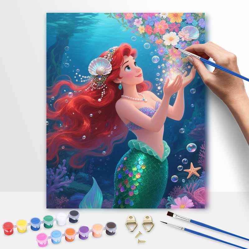 Disney Mermaid Underwater Fantasy Painting by Numbers Hand Filled Drawing Art Kit Home Decor 20x30cm