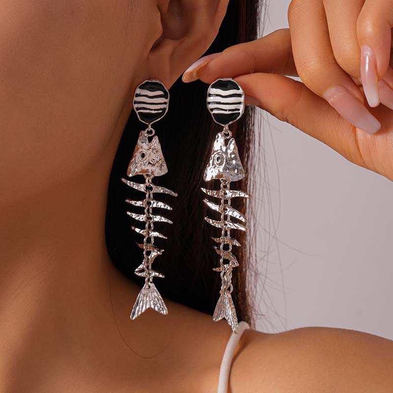 

Vintage Metal Fishbone Shaped Drop Earrings for Women Fashion Gold Color Irregular Oil Dripping Earrings Zircon Accessories медный