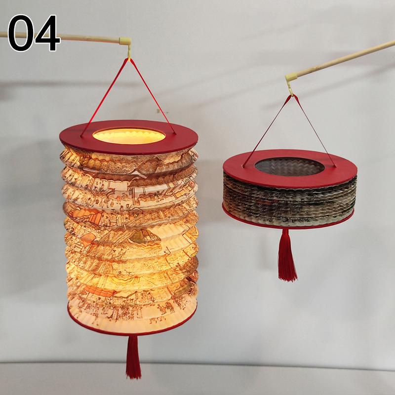 Traditional Hanging Led Lantern Folding Organ Design Chinese Style Mid-autumn New Year Decor Portable Lantern With Handlen