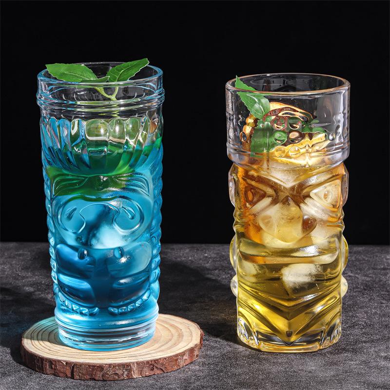 Creative Transparent Glass Hawaiian Tiki Cup, Unique Wine Glasses Bar Accessories Cocktail Glass, Juice Cold Drink Beer Glass