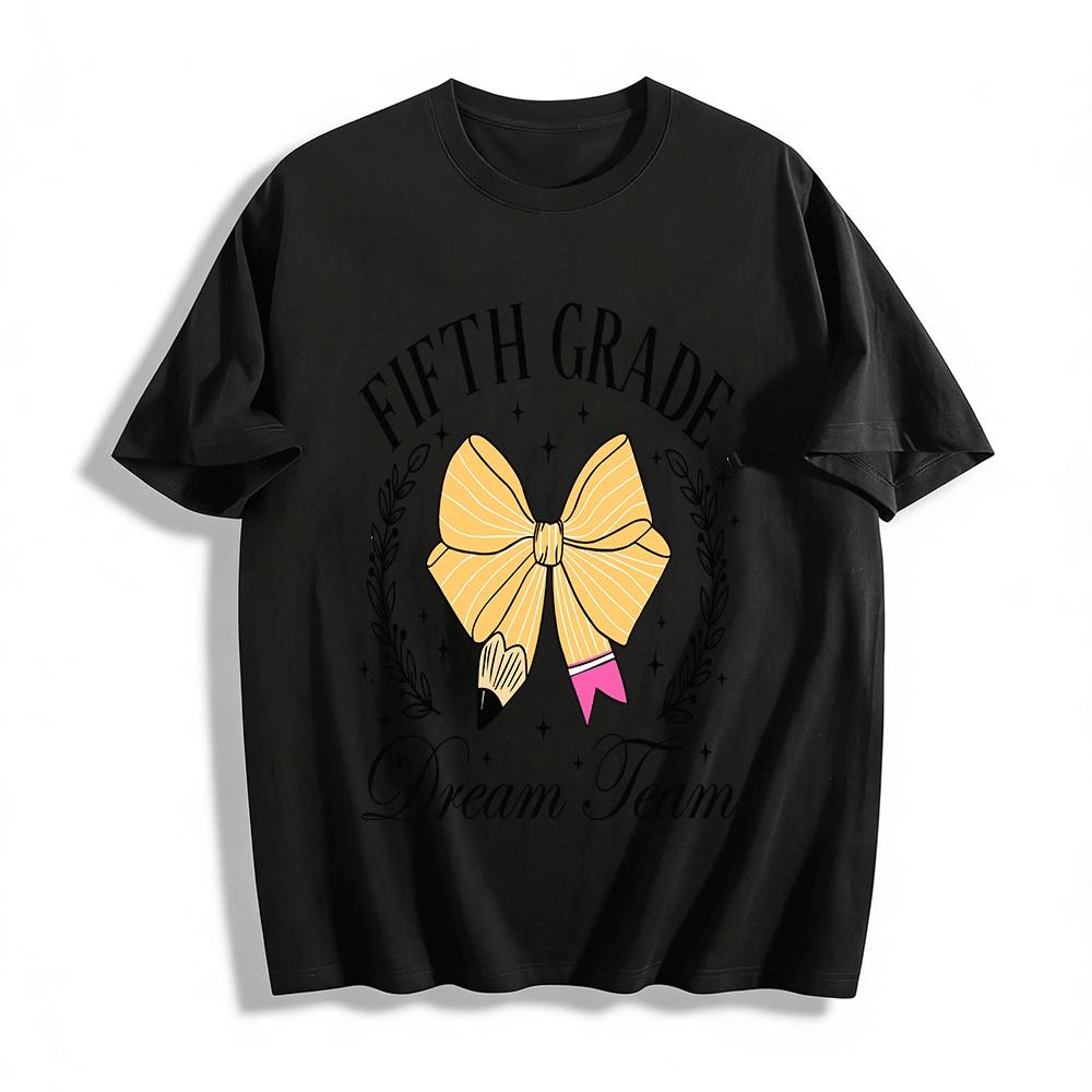 Fifth Grade Dream Team Bow Pencil Print Back to School Tee Pure cotton T-shirt XXS