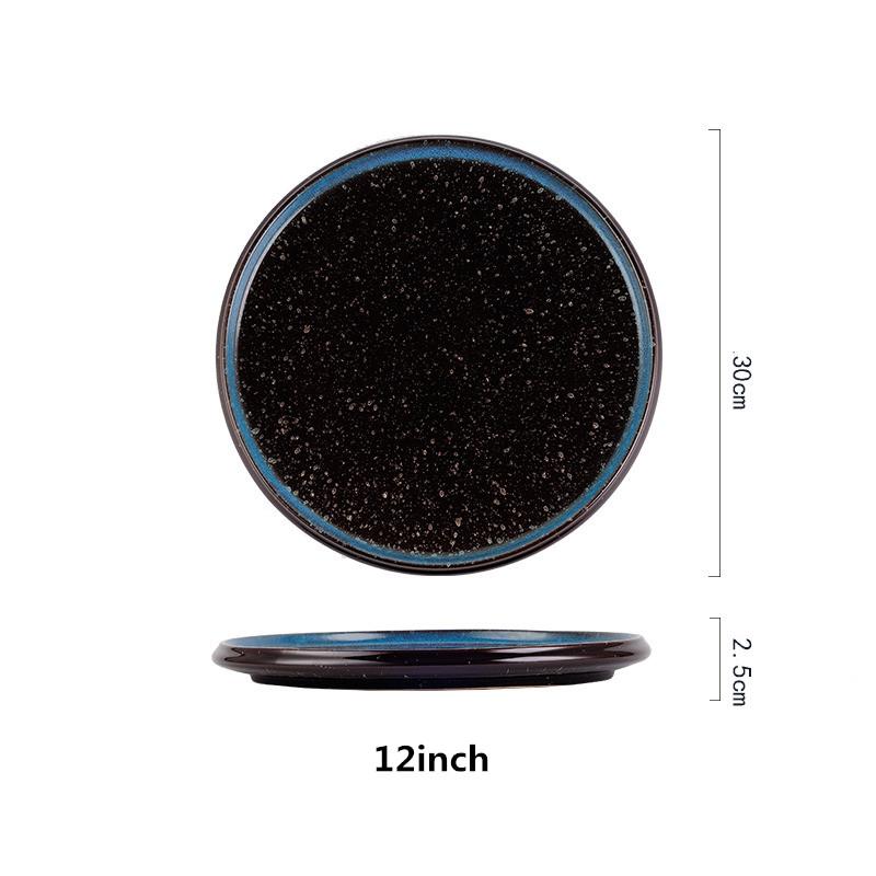 Steak plate plate Household creative black sushi Commercial Japanese food Dim sum flat plate breakfast dishes and plates sets