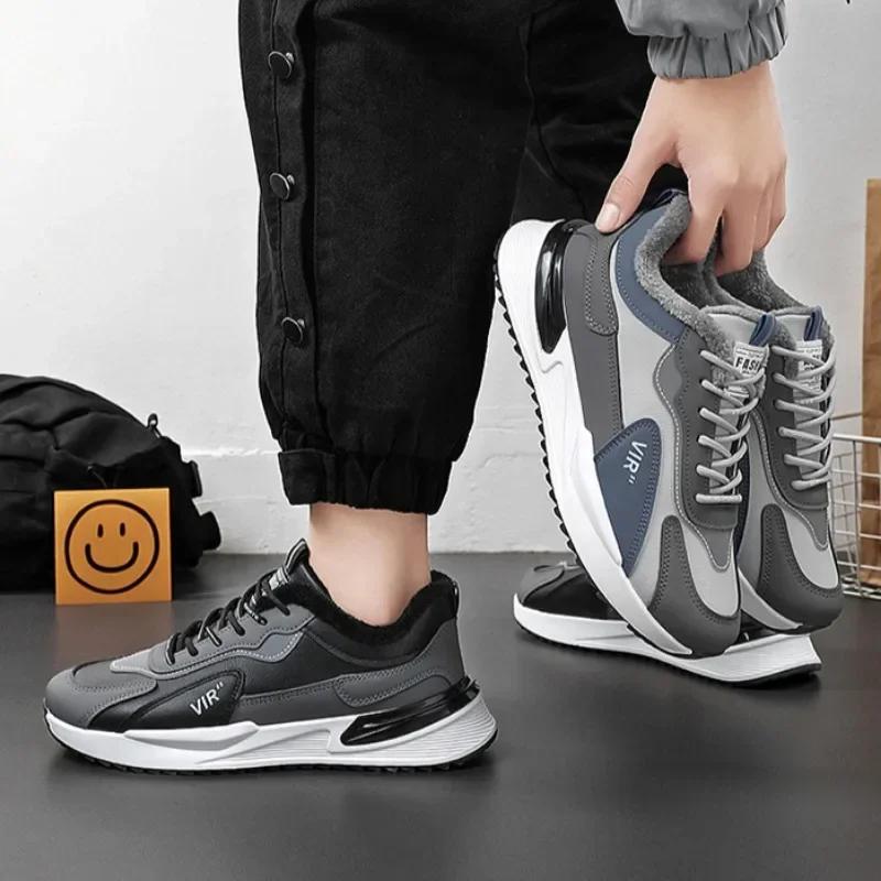 Fashion Men's Shoes Winter Plush Korean Trendy Warm Cotton Shoes Comfortable Anti Slip Outdoor Platform Casual Lace Up Sports Shoes
