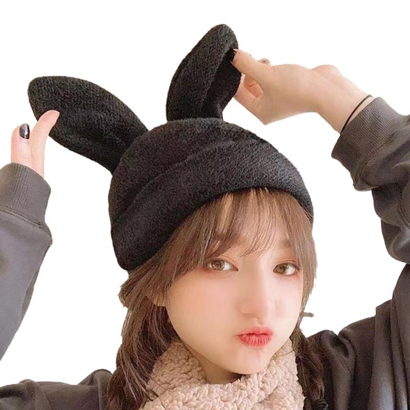 Unisex Ear Protect Plush Hat Long Bunny Ear Shape Hat Warm Fluffy Winter Plush Warm Skiing Supplies for Adult Teens