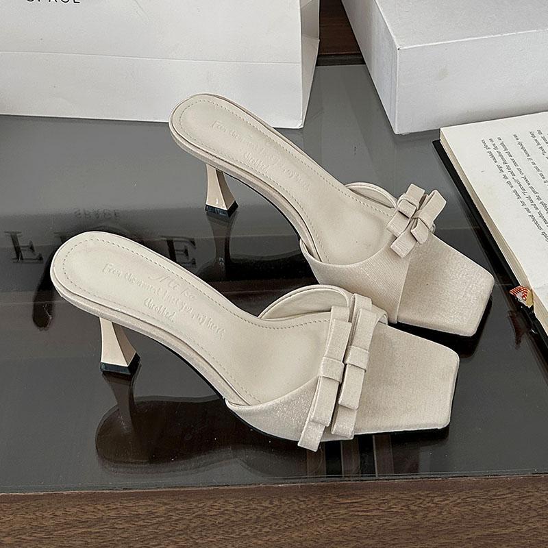 Fashion Pink Fashion Butterfly-Knot Ladies High Heels Sandals Female Slip On Footwear Elegant Women Heeled Sandals Shoes Slides Pumps