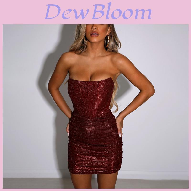 Sexy Abito Bodycon Scollato con Paillettes Scintillanti per Eventi Serata