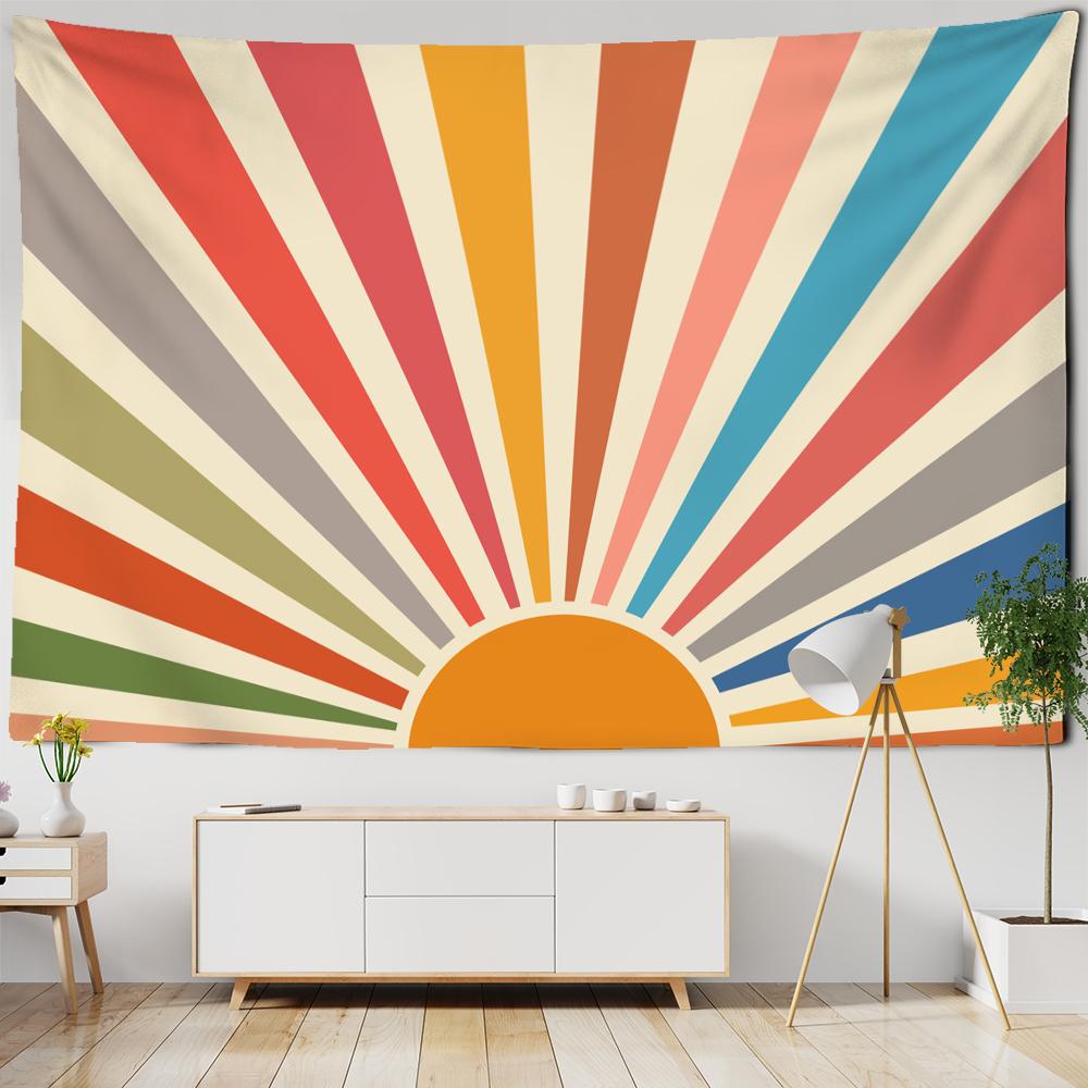 Иллюстрация восхода солнца Гобелен Настенный Психоделическое колдовство Пейзаж природы Эстетика Комната Дом Художественный декор 95x70cm