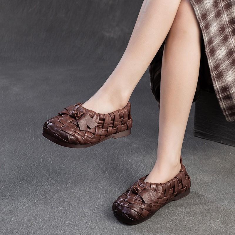 Mode GKTINOO 2025 Sommer Neue Echtes Leder Handgewebt Atmungsaktiv Durchbrochene Sandalen Bequeme Damen Flats