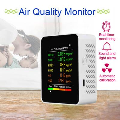 6 In 1 Multifunctional Air Quality Detector PM2.5 PM10 HCHO TVOC CO CO2 Formaldehyde Monitor LCD Display Home Air Quality Tester