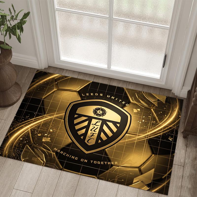 Leeds United Fußball Design Kristall Samt Teppich Gemütlich Kein?Rutschfester Teppich mit Aufdruck für Schlafzimmer Wohnzimmer Eingang