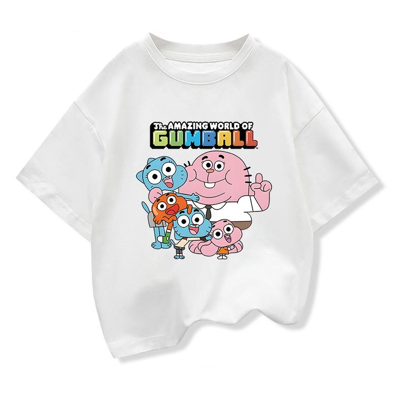 Die erstaunliche Welt von Gumball Bedrucktes T-Shirt Für Kinder Sommer Weiß Kurzärmelig Cartoon Locker T-Shirts Jungen Mädchen Mode Kleidung