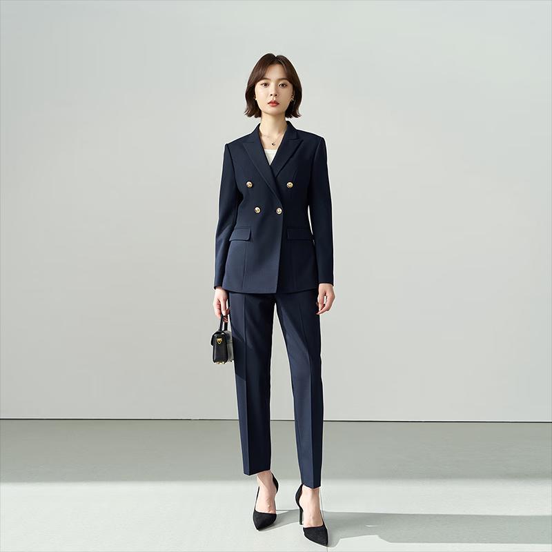 Women's Petite Professional Suit Set with Flared Trousers