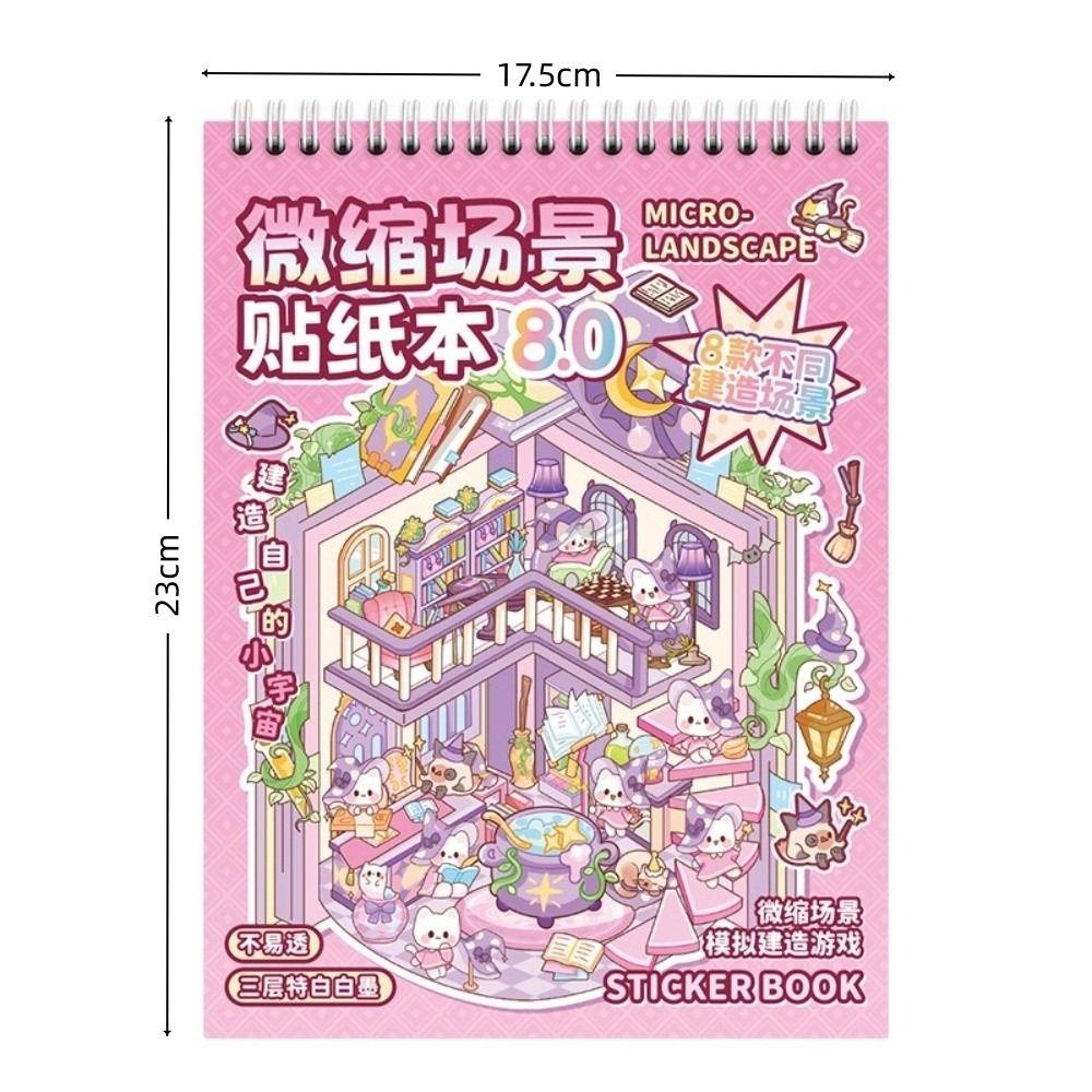 New 8.0 PET 3D Landscape Stickers 8 Scene 20 Sheets Handmade Miniature Scene Stickers Cartoon Town Sticker Book Holiday Gifts