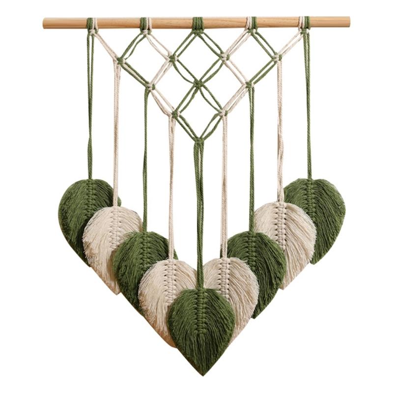 

Natural Cotton Macrames Wall Art Leaf Pattern Hanging Decoration with Fringes For Home Interior Bedroom Nursery Decors 1
