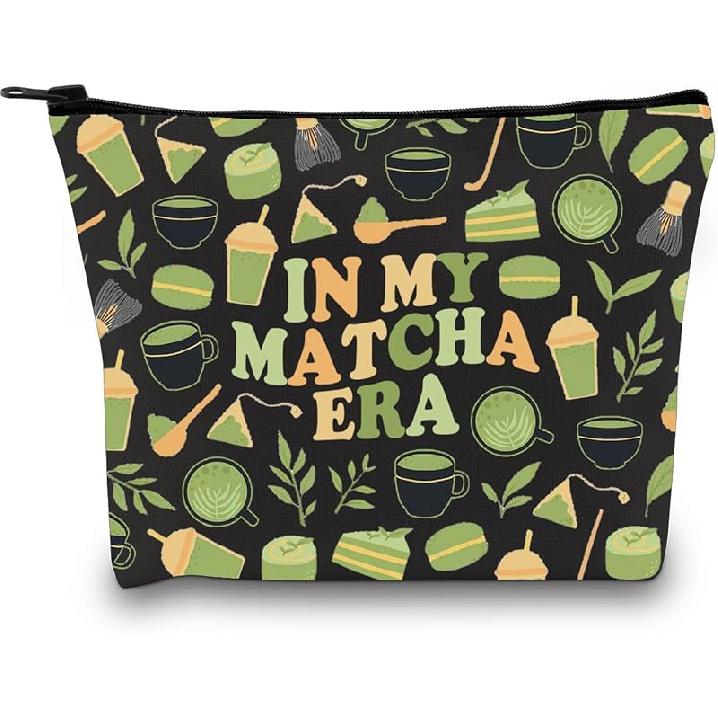 VAMSII Matcha Lover Gift Matcha Era Makeup Bag Tea Lover Cosmetic Bag Matcha Merch (Matcha Era M) Matcha Era M
