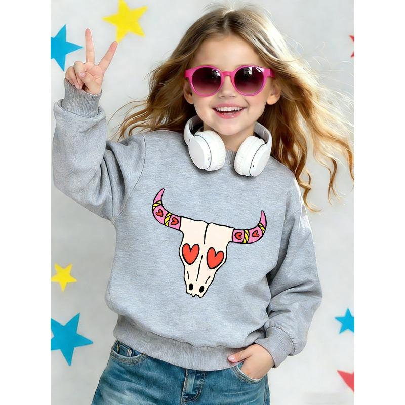 European sizes Cute Cow Head Print Kids' Spring Lightweight Round Neck Sweatshirt, Comfortable Outdoor Wear for Children Aged 0-3 Years