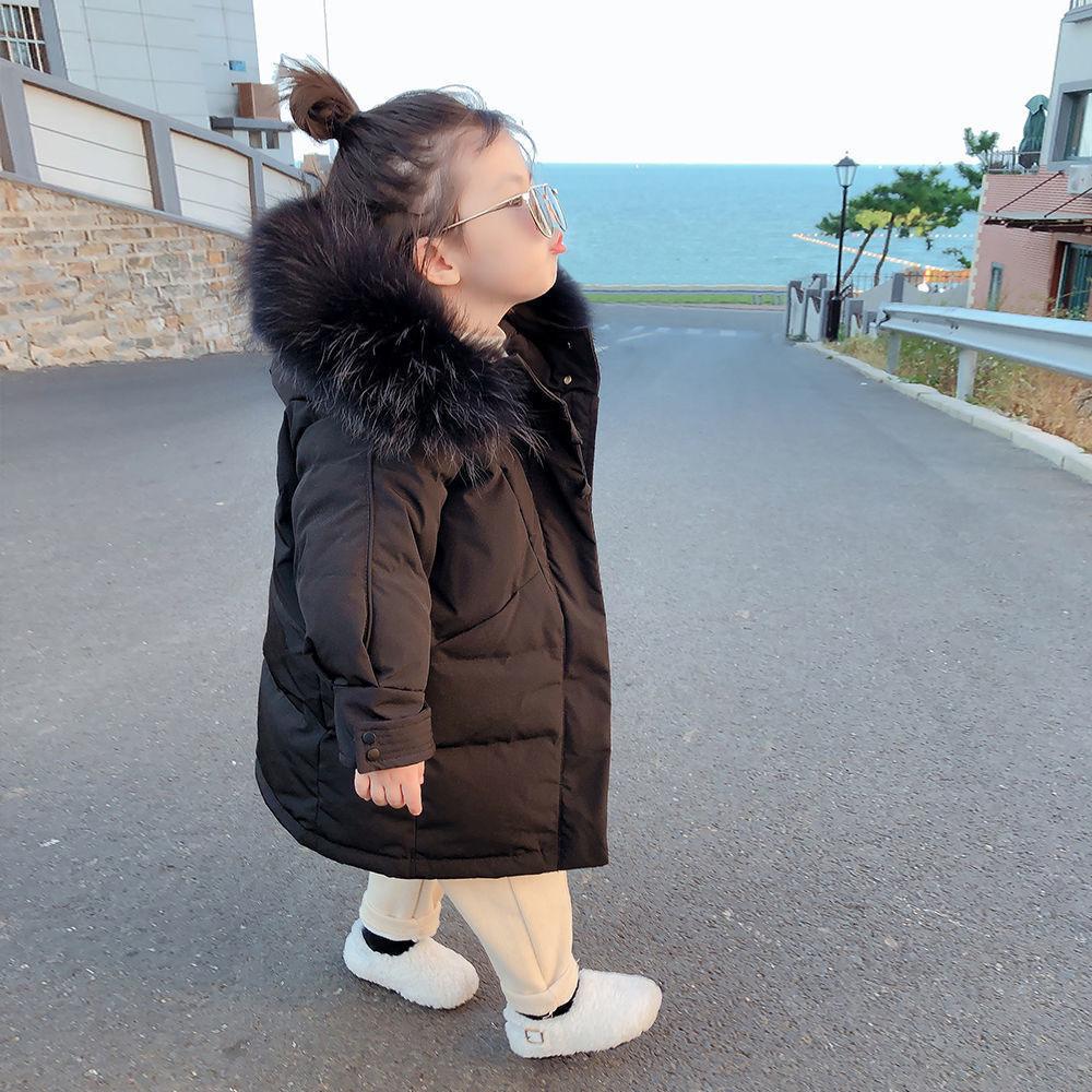New Girls'cotton-Padded Clothes Children Thickened Keep Warm Pure Color Cute Coat