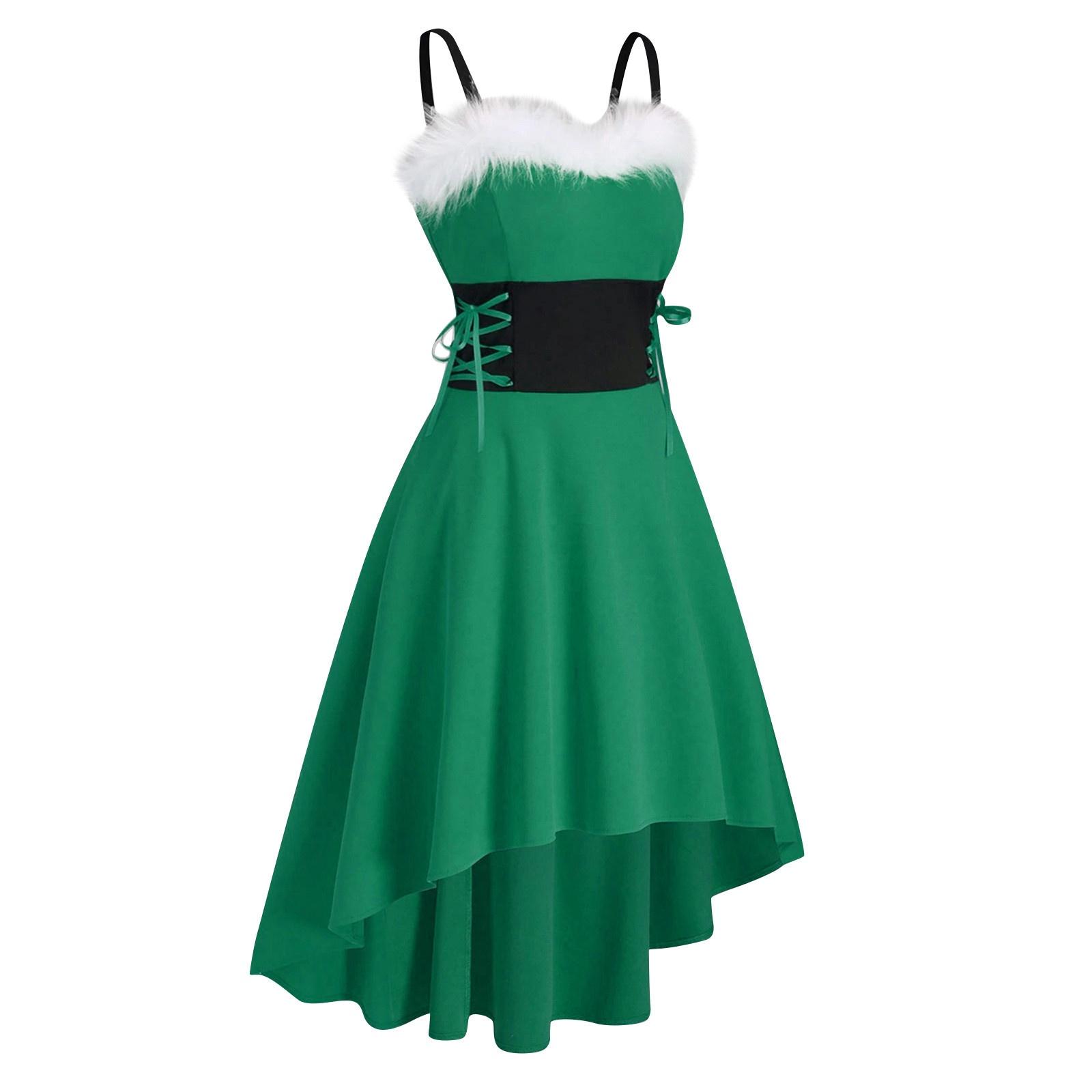 

Women Mrs Santa Claus Sleeveless Costume Irregular Hem Christmas Fancy Dress Outfits L зелений