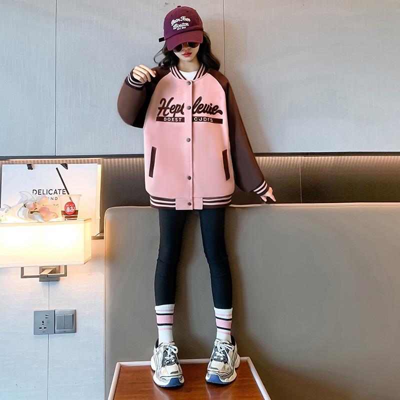 Girls' Spring 2026 Baseball Jacket: Stylish Sports Jacket for Big Kids and Junior High Students