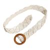 Cotton Retro Linen Belt Women Handmade Woven Waistband Round Wooden Buckle Dress