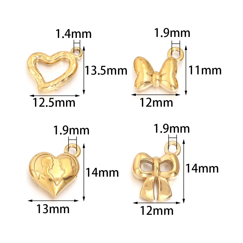 5pcs Stainless Steel Bow Heart Charms Exquisite Charms Pendant For Jewelry Making DIY Bracelets Necklace Earrings Accessories