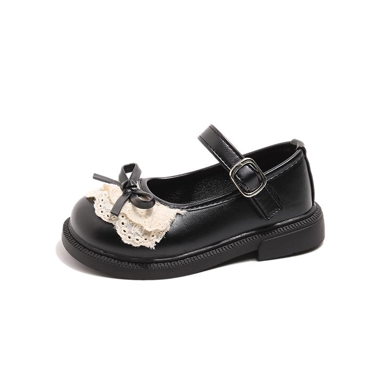 Spring New Girls Princess Lace Flats Shoes Kids Bow Round Toe Leather Retro Toddler Non Slip Dress Shoes for Party