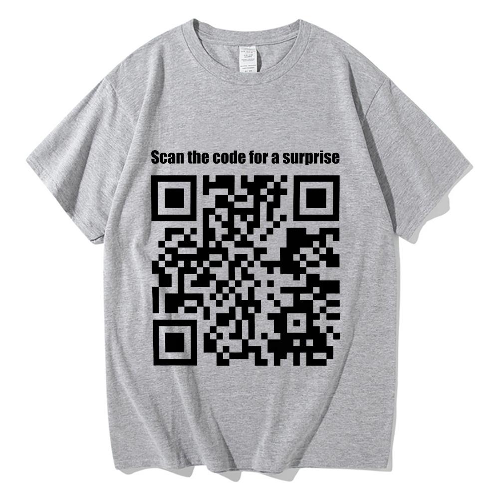 Funny QR Code T-shirts Prank Funny Cotton Tops Scan The Code for A Surprise Tees Women Men Creative Clothing Loose Tshirts Trend