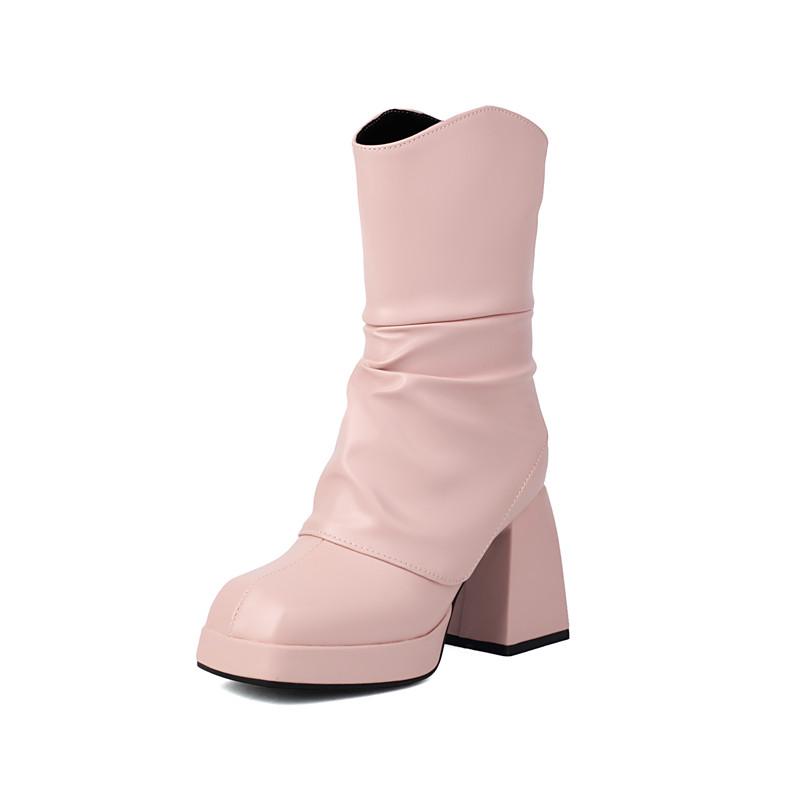 Women's high-heeled short boots autumn and winter new European and American style waterproof table thick heel solid color large size short boots