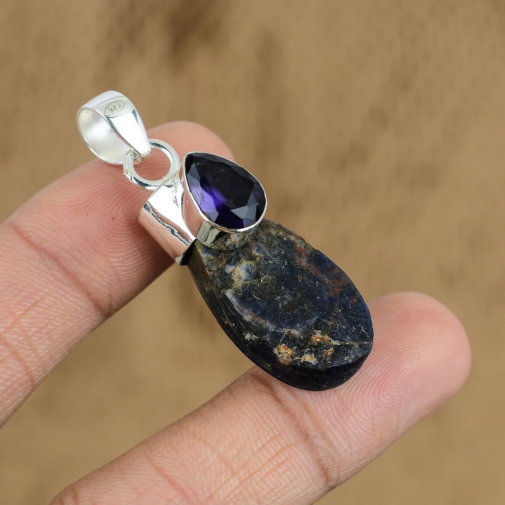 Natural Sodalite Rough Gemstone Jewelry 925 Sterling Silver Pendant For Women