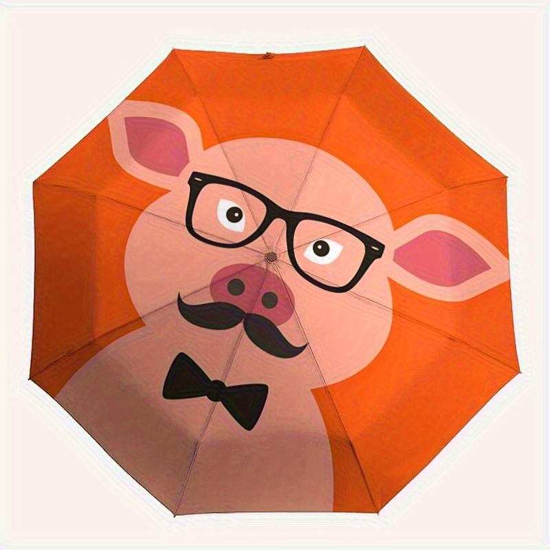 

1pc Hipster Pig Automatic Folding Umbrella, Portable & Foldable Design with 8 Ribs, Casual Outdoor Accessory Halloween and Christmas gifts y