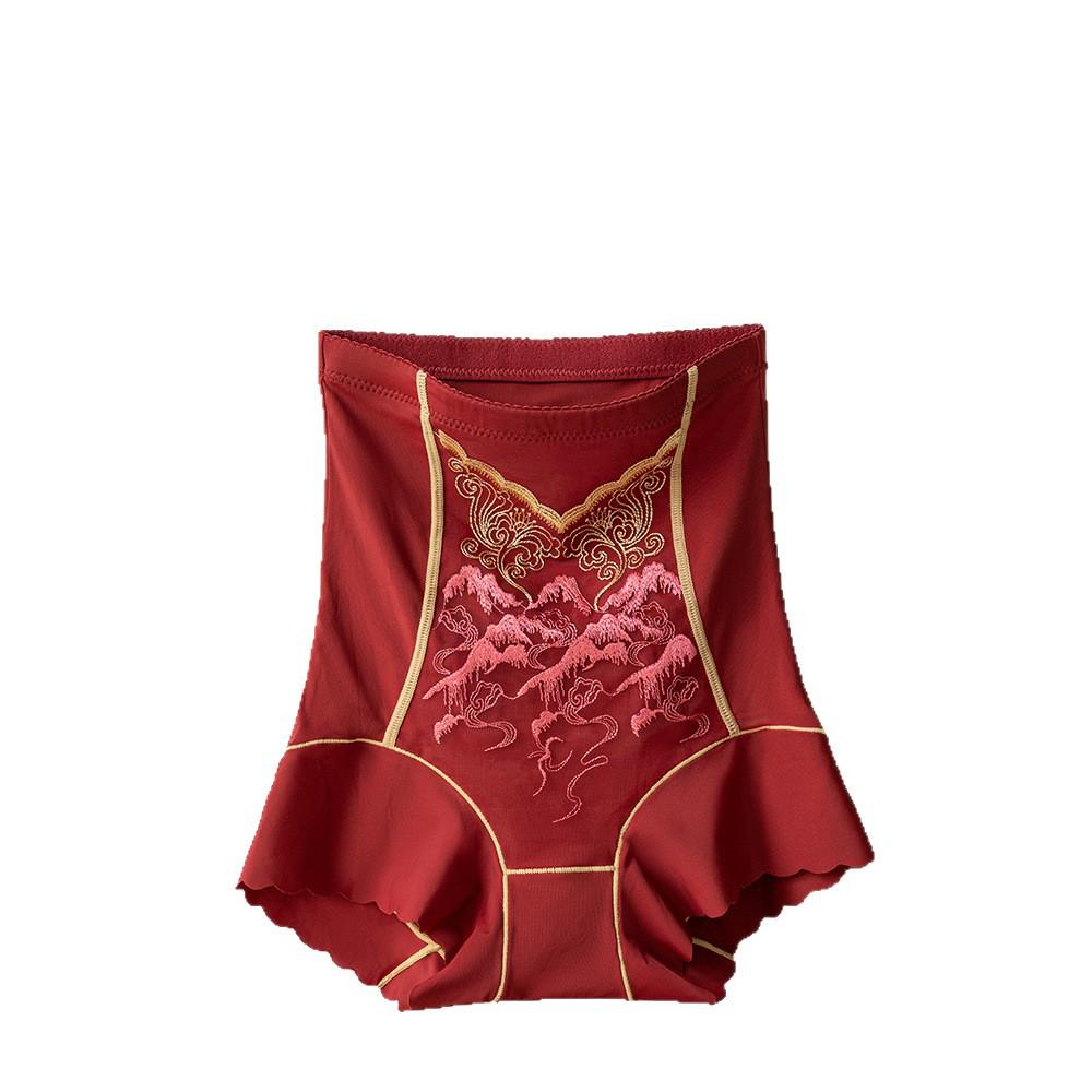 Benmingnian Chinese Embroidery High Waist Body Shaping Pants - Mulberry Silk Tummy Control and Hip Lifting Panties for Women.
