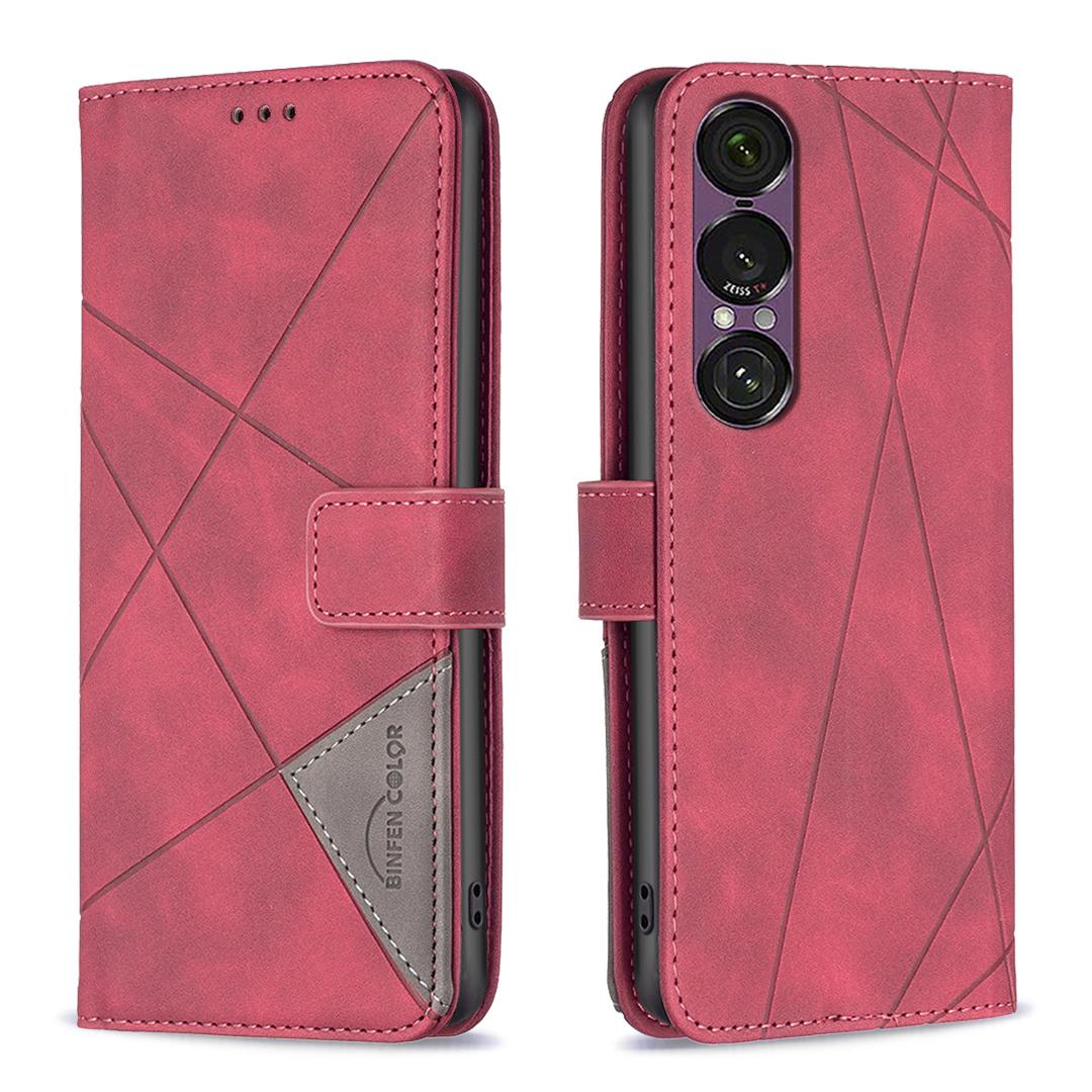 

Для чехла для телефона Sony Xperia 1 VII BINFEN COLOR Кожаный чехол-кошелек с подставкой с геометрическим тиснением Red