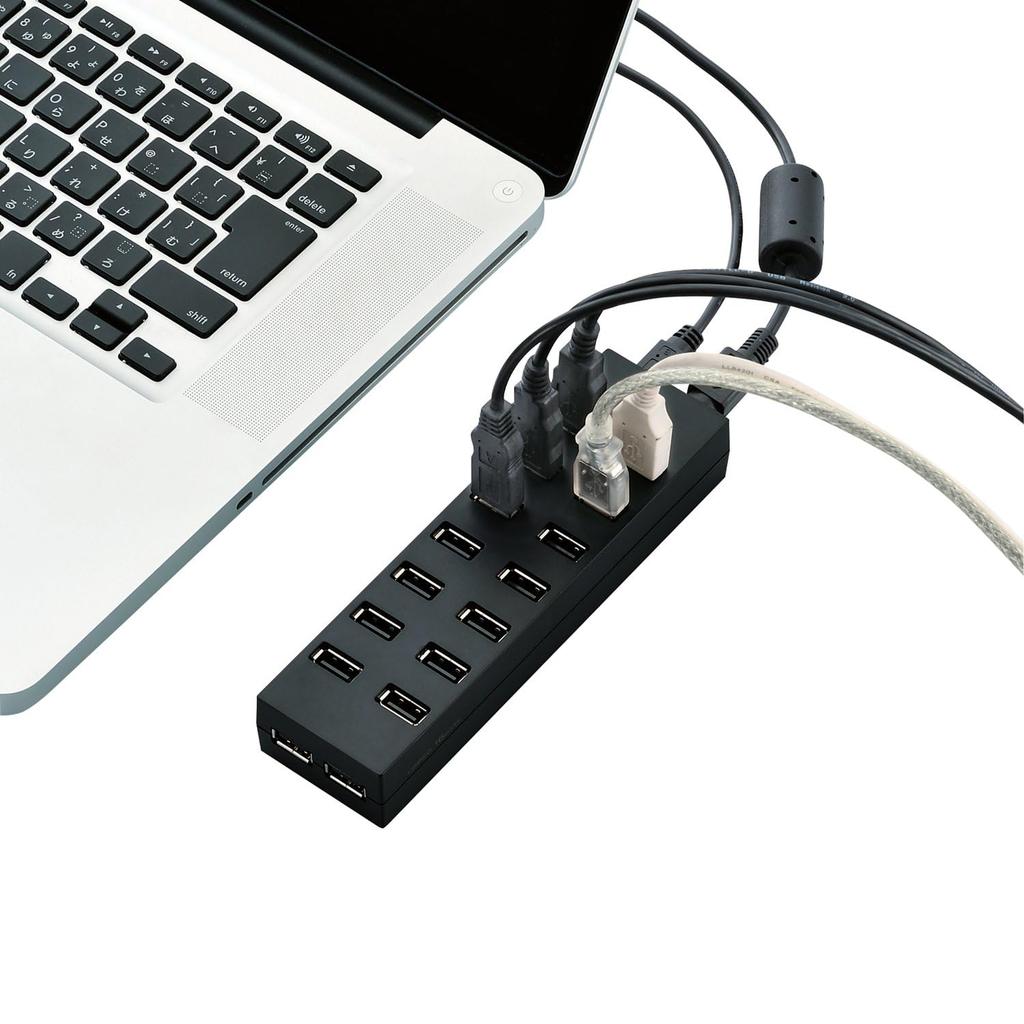 ELECOM USB 16 with AC Black 2.0 Hub, Ports, Adapter, 1.5m Cable, U2H-Z16SBK