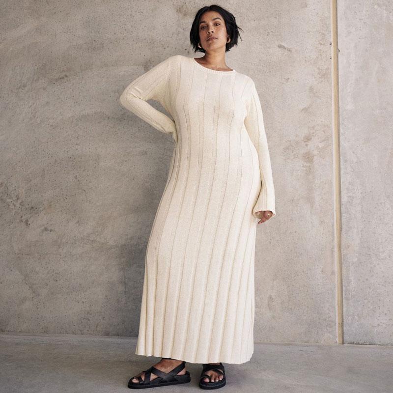 Robe Pull Femme Mi-longue Manches Longues - Col Rond Ample, Coupe Droite, Couleur Unie Pour Automne-hiver