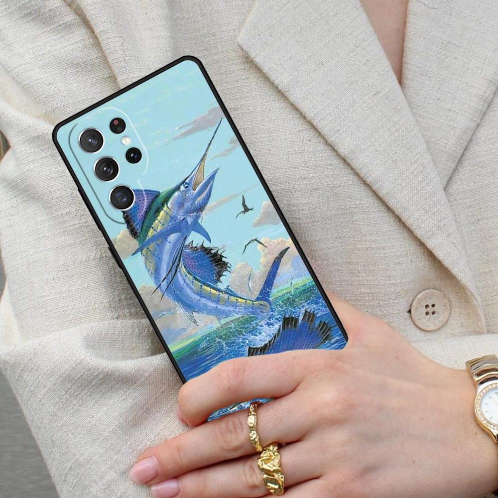 Blue Marlin Painting Cell Phone Case for Samsung Galaxy S26 Ultra S25 S24 S23 S22 S21 S20 Note10 Cover