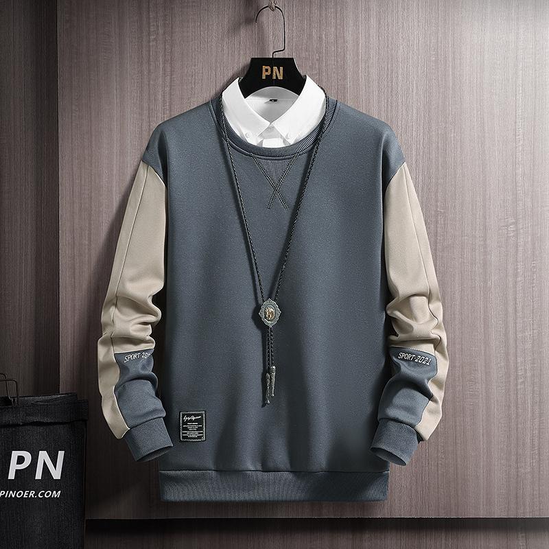 

Men s Color Block Raglan Sleeve Crew Neck Sweatshirt - Casual Long Sleeve Pullover Sleeve Patch Detail 5XL синій