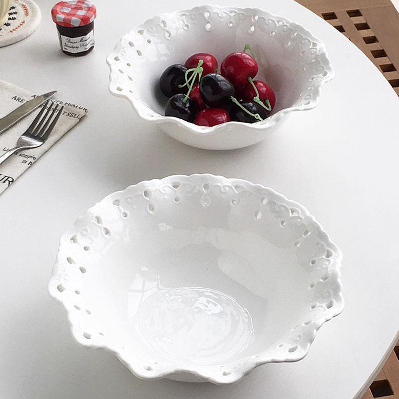 Hollow Out Ceramic Plates French Style Relief New Household 8 Inch Exquisite Dessert Dish High Aesthetic Kitchen Tableware