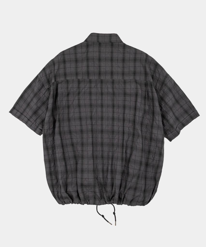 LETTERCOMO Airy Oversized Check Short Sleeve Shirt Charcoal