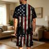 Men's Short Sleeve Pajama Set Lightweight Soft Fabric Crew Neck Top and Elastic Waist Shorts Summer Homewear Sleepwear Set