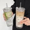 Large Capacity Transparent Glass Straw Cup with Lid for Office Drinks: Milk Tea, Coffee, Americano, Latte, Juice