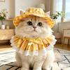 1 Set Kattenkostuum met Sterrenprint Gele Witte Gestreepte Hoed en Kant Ruffle Katten Slab Cute Huisdier Bandana Slab Outfit voor Katten Kleine Middelgrote Honden