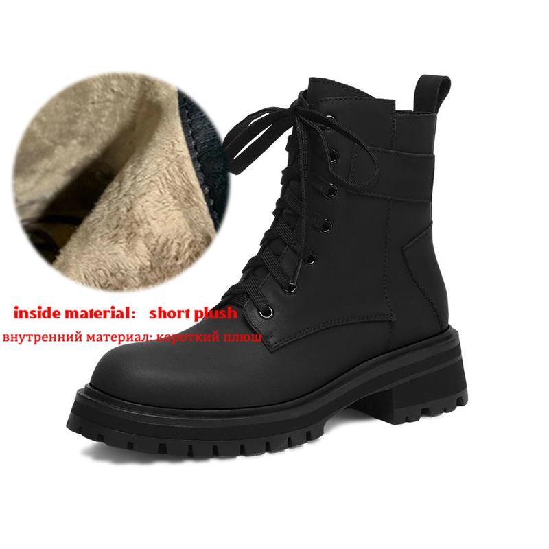 

Krazing Pot Cow Skin Winter Round Toe Western Boots Med Heels Lace Up Women British School Ankle Boots 42