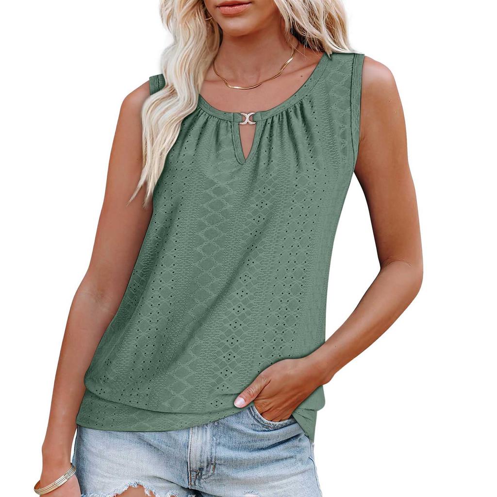 Damenmode Rundhals Ärmelloses Tanktop Farbe Lässiges Oberteil
