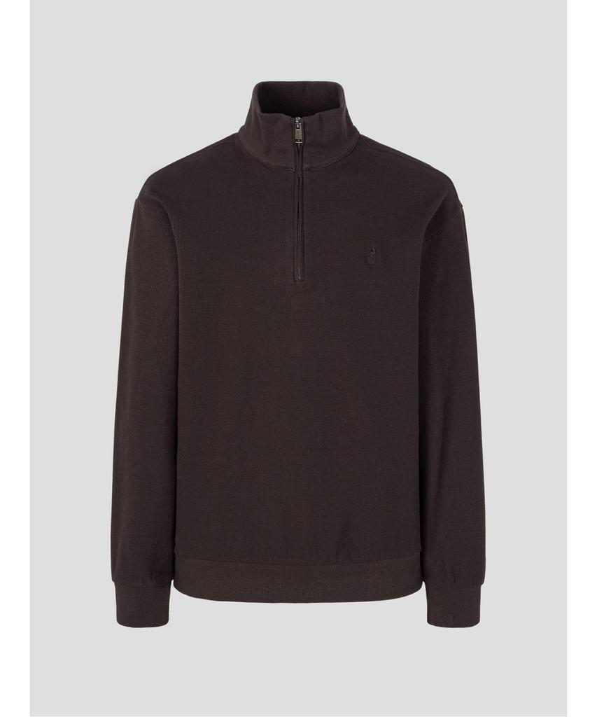 Binpolmen Textured Quarter-Zip Long-Sleeve T-Shirt Brown
