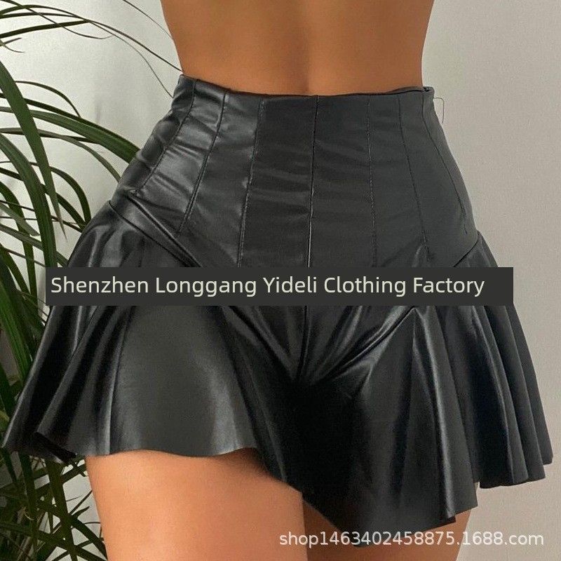 

Spring And Summer Pleated Lotus Leaf Wide-Leg Pants Sheath A- line Skirt Black XL