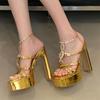 Eilyken Summer Crystal Metal Chain Buckle Strap Women Sandals Sexy Banquet Party High Heels Shoes Platform Pumps